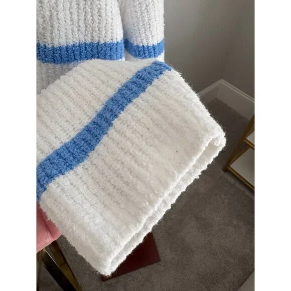 Talbots Size 2X White & Blue Striped 1/4 Zip Mock T Pullover Sweater - Picture 6 of 12